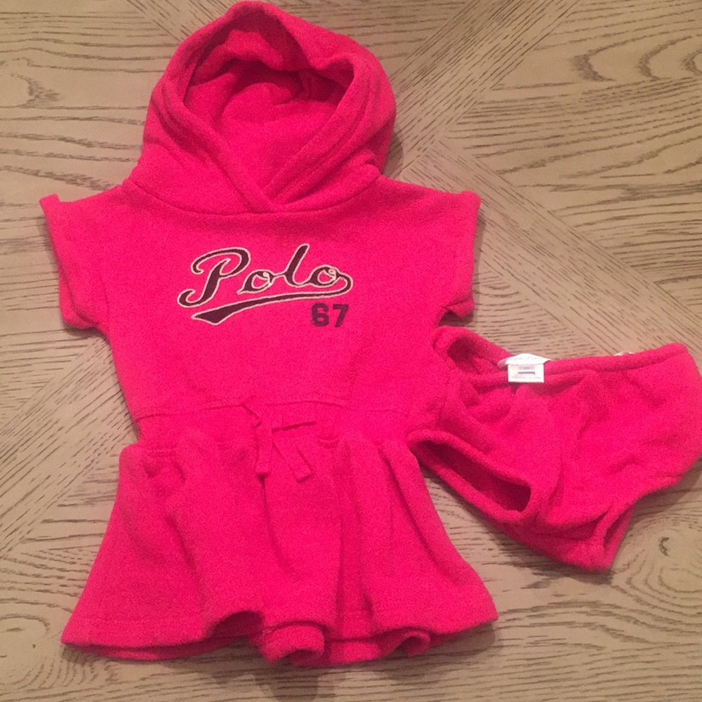 Pink hooded Polo by Ralph Lauren dress set- Sz 6mo